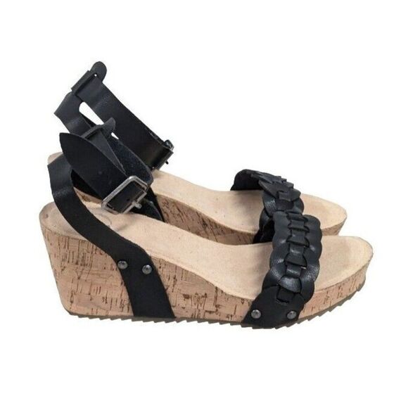 Journee Collection Womens Size 7 Black Open Toe Wedge Heel Slingback Sandal - Picture 1 of 10